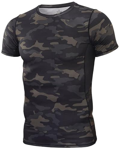 Czen Sport-T-Shirt, Herren, Militärhemd, Camouflage, schnell trocknend, taktisches T-Shirt, kurzärmelig, Ayblack, L von Czen