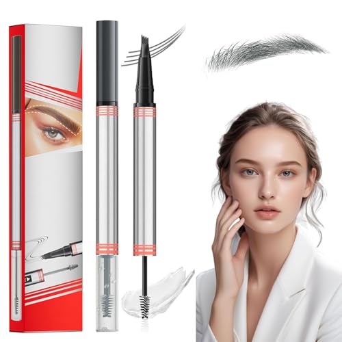 2In1 Augenbrauenstift mit Gel, 2025 Neu Microblading Augenbrauenstift, 2-in-1 Brow Pen and Sealing Brow Gel Wasserfester Magischer Eyebrow Pencil mit 4 Gabelspitzen (Grau) von Czerio