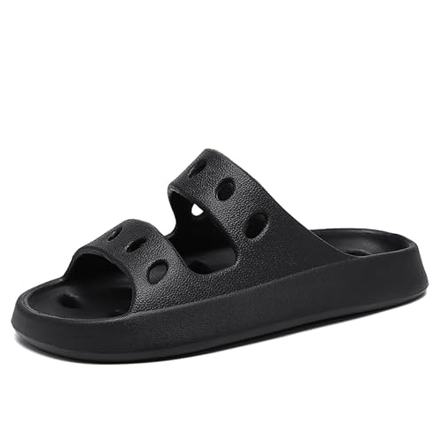Czgcpyc Duschschuhe Schnelltrocknende Badepantoffeln rutschfest mit Abflusslöchern Unisex Schwarz EU 40/41 von Czgcpyc