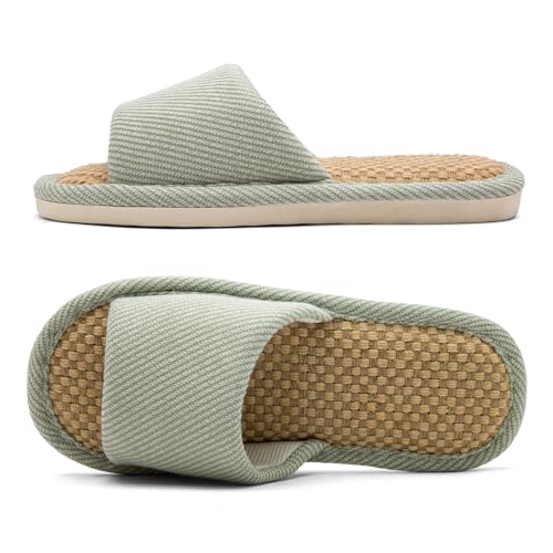 Czgcpyc Hausschuhe aus Leinen und Stoff Hausschuhe All Seasons Silent Unisex Grün EU 39-40 von Czgcpyc
