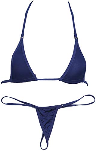 Czizitong Frauen Micro G-String Bikini 2 Stück Sliding Top Tanga Kleiner BH (Blau) von Czizitong
