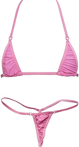 Czizitong Frauen Micro G-String Bikini 2 Stück Sliding Top Tanga Kleiner BH (Rosa) von Czizitong