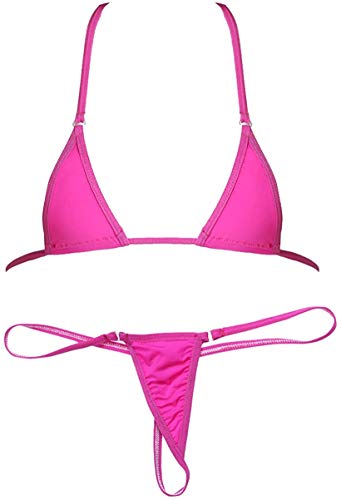 Czizitong Frauen Micro G-String Bikini 2 Stück Sliding Top Tanga Kleiner BH (Rose) von Czizitong
