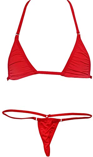 Czizitong Frauen Micro G-String Bikini 2 Stück Sliding Top Tanga Kleiner BH (Rot) von Czizitong