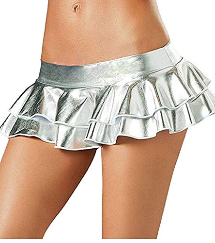 Czizitong Glänzender Metallic-Pole Dance Minirock Jazz Hip Hop Dessous Clubwear (Silber) von Czizitong