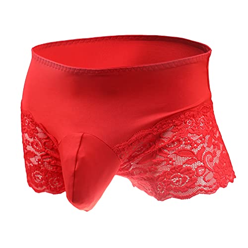 Czizitong Herren Spitze Rüschen Sissy String Höschen Boxershorts Unterwäsche (Rot) von Czizitong