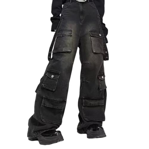 CzooM Herren Baggy-Jeans Y2k Goth Weites Bein mit Mehreren Taschen Mode 90er Hiphop Cargohose Y2k Harajuku Streetwear(XL) von CzooM