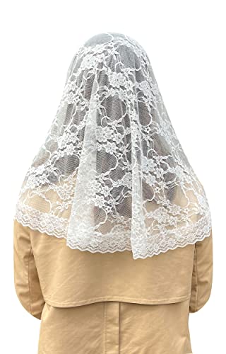 Grettytling Kapelle Schleier Bestickte Spitze Mantilla Schleier Kopfbedeckung Schleier für Kirche, White-01, Medium von Grettytling