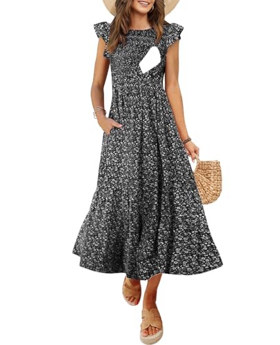 CzzzyL Damen Stillkleid Flatter, kurze Ärmel, Rundhalsausschnitt, gesmokt, elastische Taille, gestuft, Midi mit Taschen, Floralwhiteblack, Mittel CzzzyL Damen Stillkleid Flatter, kurze Ärmel, Rundhalsausschnitt, gesmokt, elastische Taille, gestuft, Midi mit Taschen, Floralwhiteblack, Mittel von CzzzyL