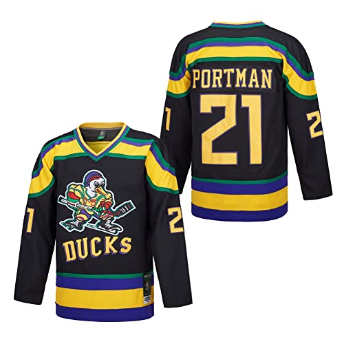 D-5 Herren Mighty Ducks Jersey #33 Goldberg #66 Bombay #96 Conway #99 Banks Jersey, Film Eishockey-Trikot für Herren, S-XXXL, #21 Schwarz, 3X-Groß von D-5