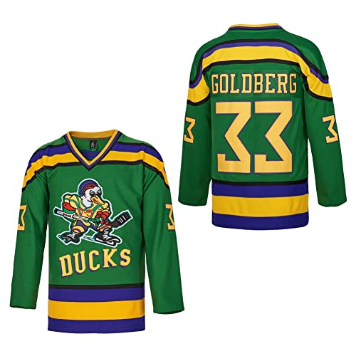 D-5 Herren Mighty Ducks Jersey #33 Goldberg #66 Bombay #96 Conway #99 Banks Jersey, Film Eishockey-Trikot für Herren, S-XXXL, #33 Grün, Mittel von D-5