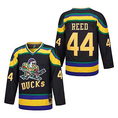 D-5 Herren Mighty Ducks Jersey #33 Goldberg #66 Bombay #96 Conway #99 Banks Jersey, Film Eishockey-Trikot für Herren, S-XXXL, #44 Schwarz, 3X-Groß von D-5