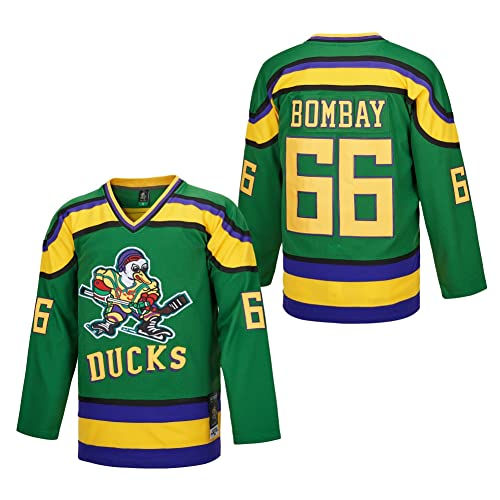 D-5 Herren Mighty Ducks Jersey #33 Goldberg #66 Bombay #96 Conway #99 Banks Jersey, Film Eishockey-Trikot für Herren, S-XXXL, #66, Grün, Mittel von D-5