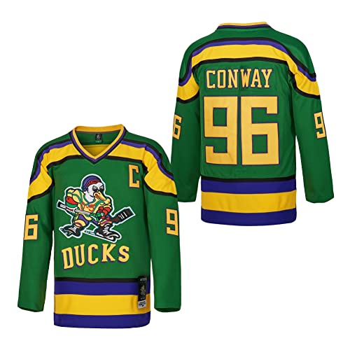 D-5 Herren Mighty Ducks Jersey #33 Goldberg #66 Bombay #96 Conway #99 Banks Jersey, Film Eishockey-Trikot für Herren, S-XXXL, #96 - Grün, Mittel von D-5