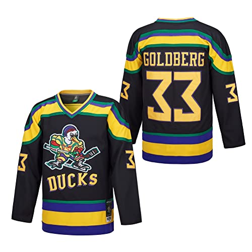 D-5 Herren Mighty Ducks Trikot #33 Goldberg #66 Bombay #96 Conway #99 Banks Trikot, Film Eishockey Trikot für Herren S-XXXL, #33 Schwarz, Groß von D-5