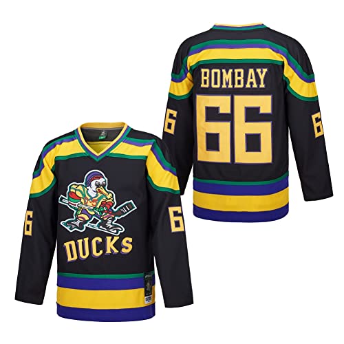 D-5 Herren Mighty Ducks Trikot #33 Goldberg #66 Bombay #96 Conway #99 Banks Trikot, Film Eishockey Trikot für Herren S-XXXL, #66-Schwarz, Groß von D-5
