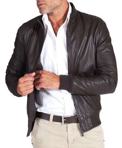 D'Arienzo Bomberjacke Lederjacke Dunkel Braune Herren Italienisch Naturliche Leder Biker Lammleder Jacke Motorrad Echtleder Made in Italy 106 52/Dunkelbraun von D'Arienzo