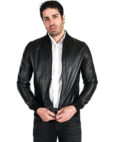 D'Arienzo Bomberjacke Lederjacke Herren Echtleder schwarz Italienisch Biker Leder Lammleder Jacke Motorrad Ted schwarz/54 von D'Arienzo