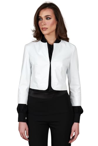 D'Arienzo Damen Bolero Lederjacke Kurze Schwarze Echtleder Made in Italy Miss M/weiß von D'Arienzo
