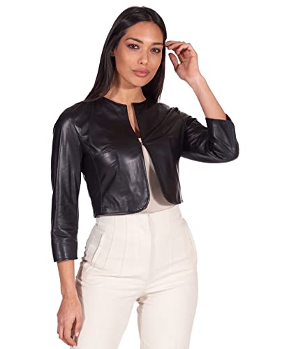 D'Arienzo Damen Bolero Lederjacke Kurze Schwarze Echtleder Made in Italy Miss schwarz/XS von D'Arienzo