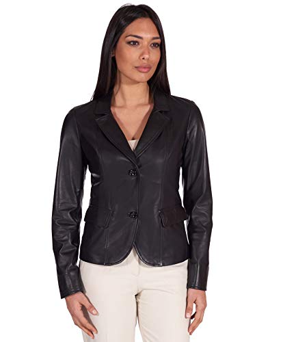 D'Arienzo Damen Italienische Lederblazer Schwarze Verschraubte Echtleder lammnappa Made in Italy FZ schwarz/M von D'Arienzo