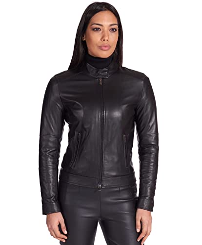 D'Arienzo Damen Lederjacke Schwarze Bikerjacke Echtleder Made in Italy LIinda schwarz/L von D'Arienzo