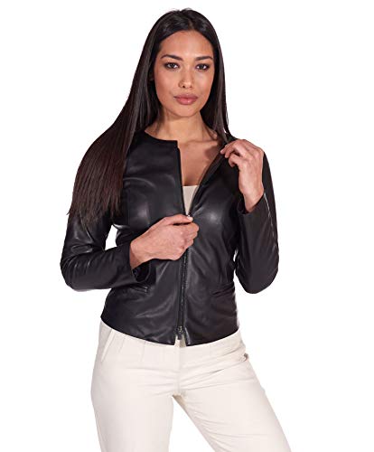 D'Arienzo Damen Lederjacke Schwarze Verschraubte Echtleder Made in Italy Clear schwarz/XS von D'Arienzo