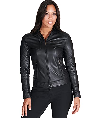 D'Arienzo Damen Lederjacke im Biker Italienische Schwarze Echtleder Lammnappa Made in Italy Giulia XXS/schwarz von D'Arienzo