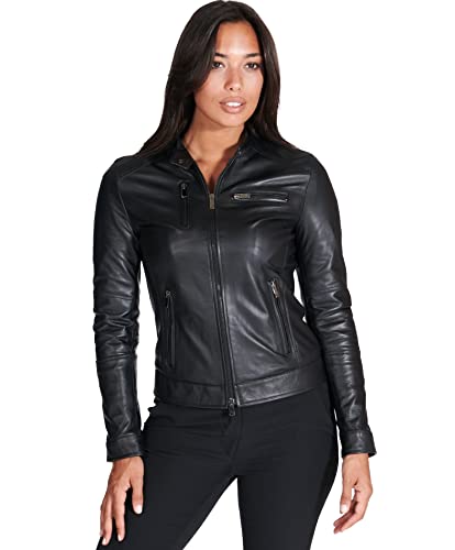 D'Arienzo Damen Lederjacke im Biker Look Schwarze Echtleder Made in Italy Giulia schwarz/M von D'Arienzo