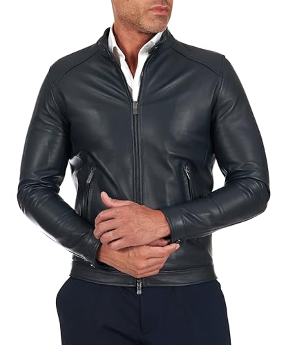 D'Arienzo Lederjacke Blau Herren Biker Jacke Motorrad Echtleder Made in Italy Ted 54/blau von D'Arienzo