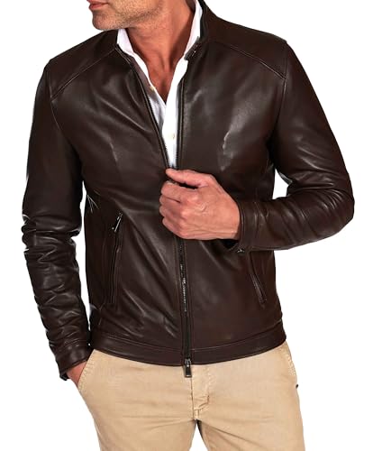 D'Arienzo Lederjacke Dunklebraune Herren Jacke Motorrad Echtleder Made in Italy Ted 54/Dunkelbraun von D'Arienzo