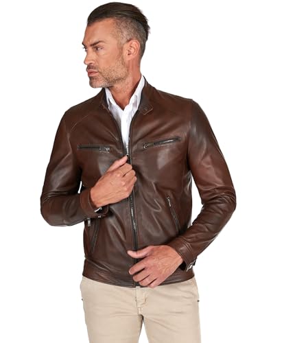 D'Arienzo Lederjacke Herren Braun Bikerjacke Motorrad Echtleder Made in Itlay Hamilton 52/braun von D'Arienzo