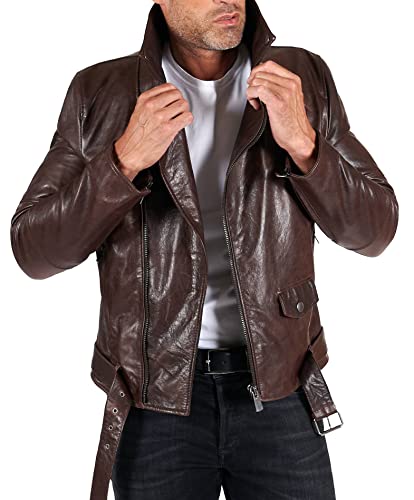 D'Arienzo Lederjacke Herren Dunkelbraune Vintage Biker Echtleder Made in Italy Chiodo 56/Dunkelbraun von D'Arienzo