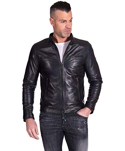 D'Arienzo Lederjacke Herren schwarz Bikerjacke Motorrad Echtleder Made in Italy Hamilton schwarz/46 von D'Arienzo