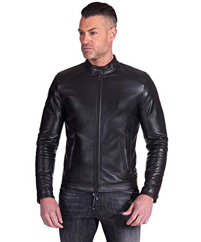 D'Arienzo Lederjacke Herren Echtleder schwarz Italienisch Biker Leder Lammleder Jacke Motorrad Ted schwarz/50 von D'Arienzo