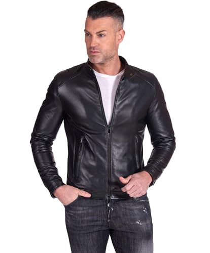 D'Arienzo Lederjacke Herren Echtleder schwarz Italienisch Biker Leder Lammleder Jacke Motorrad Ted schwarz/46 von D'Arienzo