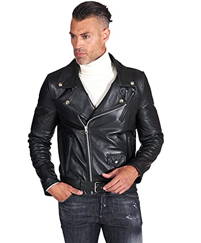 D'Arienzo Lederjacke Herren Schwarz Biker Motorrad Lammleder Echtleder Made in Italy Chiodo schwarz/46 von D'Arienzo