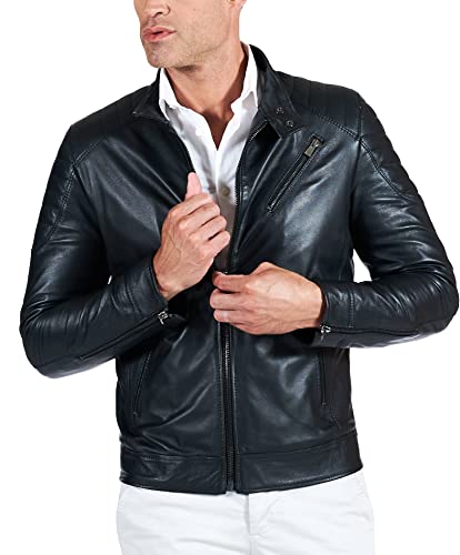 D'Arienzo Lederjacke Herren Schwarz Italienisch Gesteppt Biker Lammleder Jacke Motorrad Echtleder Made in Italy U411 schwarz/46 von D'Arienzo