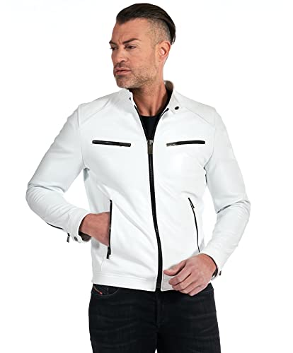 D'Arienzo Lederjacke Herren Weisse Italienisch Biker Lmmleder Jacke Motorrad Echtleder ade in Italy Hamilton 50/weiß von D'Arienzo