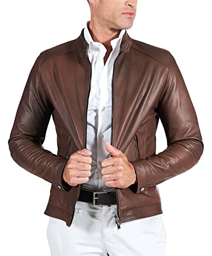 D'Arienzo Lederjacke Trubes Braune Herren Bikerjacke Echtleder Made in Italy Ted 52/braun von D'Arienzo
