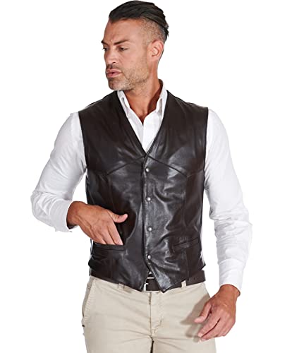 D'Arienzo Lederjacke ärmellose Herren Dunkel Braune Echtleder Italienisch Schwarz Biker Echtes Leder Gilet 60/Dunkelbraun von D'Arienzo