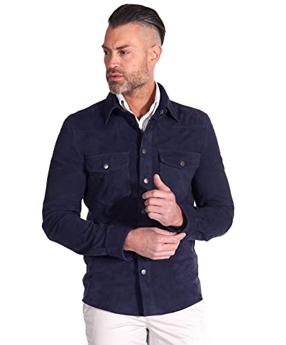 D'Arienzo Wildlederhemd Blaue Herren Italienisch Lammleder Jacke Echtleder Calivin 50/blau von D'Arienzo