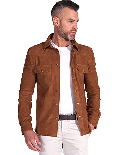D'Arienzo Wildlederhemd Cognac Herren Italienisch Lederjacke Echtleder Calvin 56/lederfarben von D'Arienzo