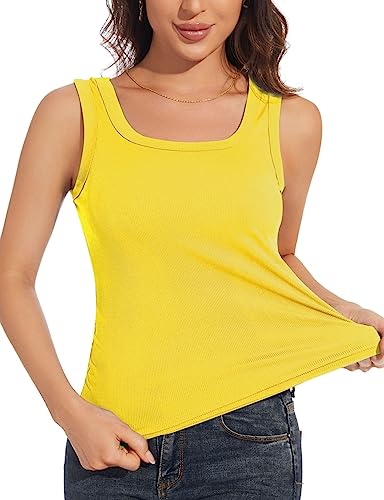 D'BOON Damen Trendige Weste 2024 Camis Slim Fit Gerippte Tanktops U-Ausschnitt Ärmellos Gelb XXL von D'BOON