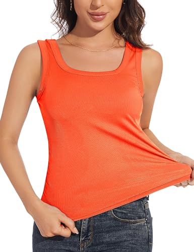 D'BOON Damen Weste Casual Gerippte Tanktops Rundhalsausschnitt Rundhalsausschnitt Sommer Camis Orange M von D'BOON