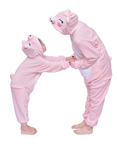 D'BOON Erwachsene Kinder Rosa Schwein Onesie Animal Pyjama einteiliges Nachtwäsche-Kostüm(Fit für Höhe(129-142cm)) von D'BOON