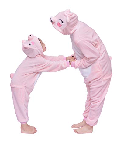 D'BOON Erwachsene Kinder Rosa Schwein Onesie Animal Pyjama einteiliges Nachtwäsche-Kostüm(Fit für Höhe(92-98cm)) von D'BOON