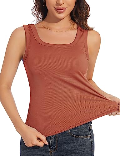 D'BOON Geripptes Damen-Tank-Top, einfarbig, Sommer, U-Ausschnitt, eng anliegend, Basic ärmellos, Camis (S-2XL), braun, XXL von D'BOON