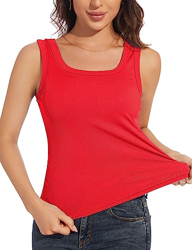 D'BOON Geripptes Damen-Tank-Top, einfarbig, Sommer, U-Ausschnitt, eng anliegend, Basic ärmellos, Camis (S-2XL), rot, XXL von D'BOON
