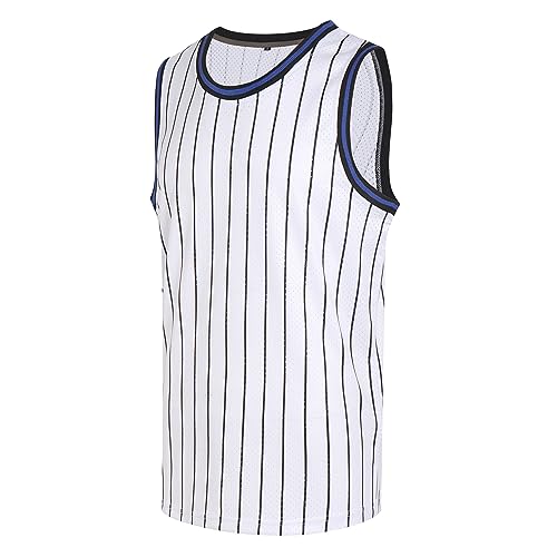 D DEHANER DEHANER Blank Herren Basketball Trikot Mesh Training Praxis Athletic Sport Shirts Team Uniformen Fans Outfits Tops, Schwarzer Nadelstreifen-weißer Jersey, XL von D DEHANER